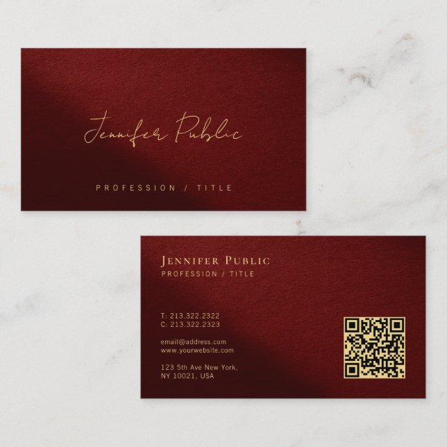 Modern Typography Script Template Custom QR Code Business Card (Front/Back)