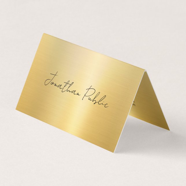 Modern Typography Script Template Elegant Gold Business Card (Front)