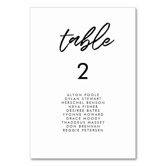 Modern typography seating chart cards (Front)