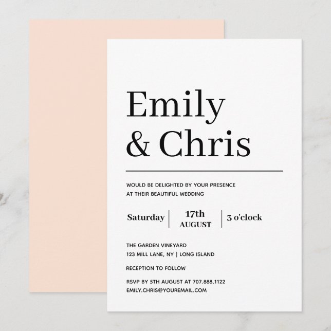 Modern Typography Simple Minimalist Wedding Invita Invitation (Front/Back)