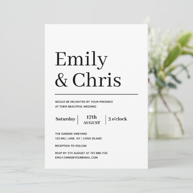 Modern Typography Simple Minimalist Wedding Invitation (Standing Front)