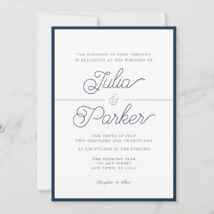 Modern Typography Simple Navy Border Wedding Invitation