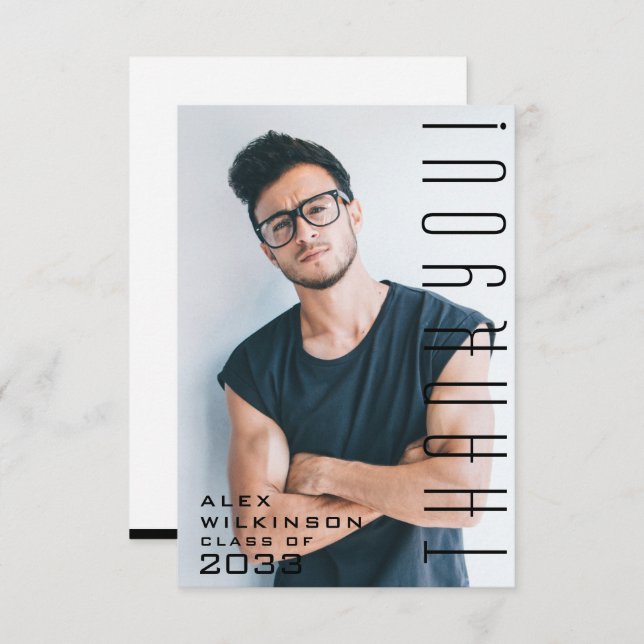 Modern Typography Simple Photo GRAD Thank You Card (Front/Back)
