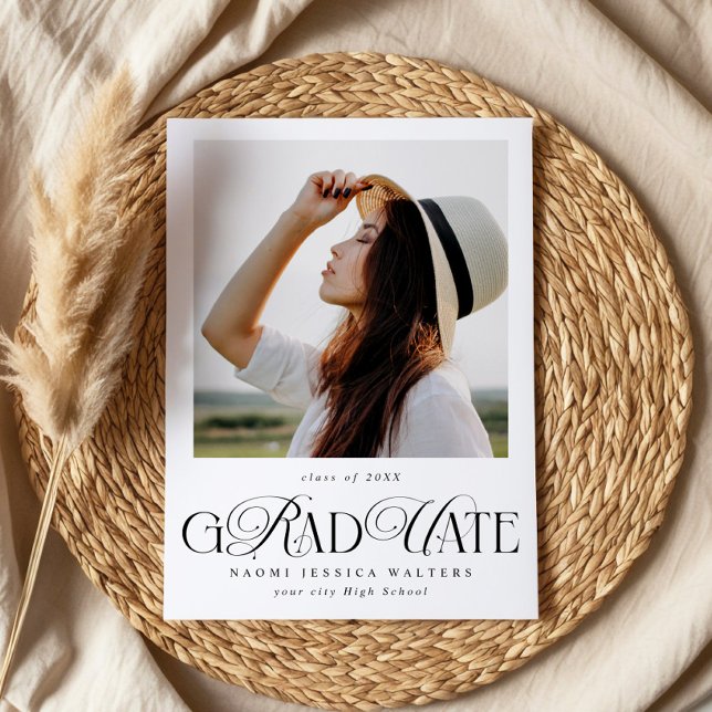 Modern Typography Single Photo Elegant Graduation Invitation (Creator Uploaded)