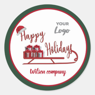 Modern typography Sledge Happy Holidays logo Classic Round Sticker