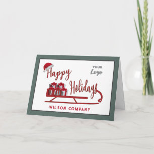 Modern typography Sledge Happy Holidays logo Holiday Card