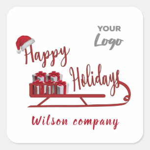 Modern typography Sledge Happy Holidays logo Square Sticker
