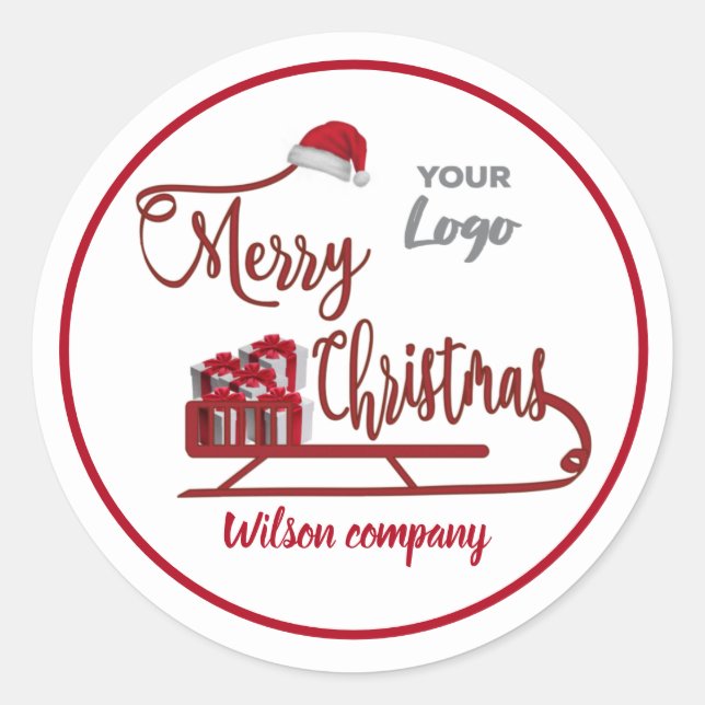 Modern typography Sledge Merry Christmas logo Classic Round Sticker (Front)
