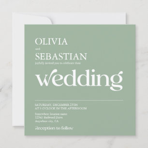 Modern Typography Square Photo Sage Green Wedding Invitation