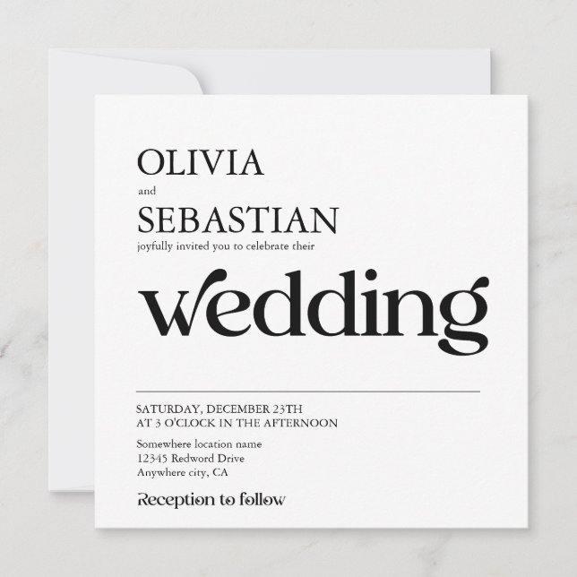 Modern Typography Square Photo White Wedding Invitation (Front)