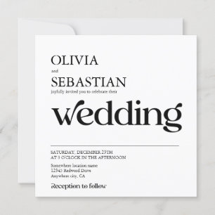 Modern Typography Square Photo White Wedding Invitation