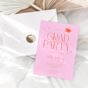 Modern Typography Stars Orange Graduation Party Invitation
