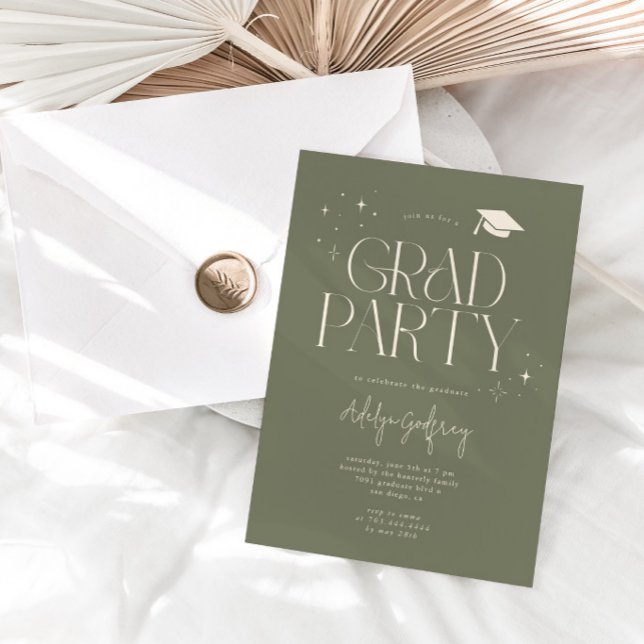 Modern Typography Stars Sage Graduation Party Invitation (Creator Uploaded)