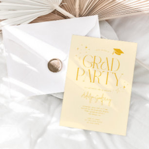 Modern Typography Stars Yellow Graduation Party  Invitation