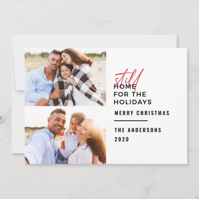 Modern typography still home for the holidays holiday card (Front)