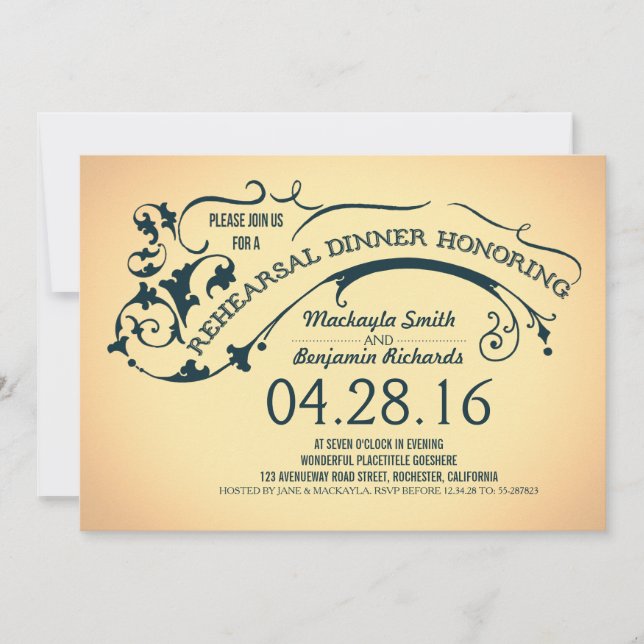 Modern typography & swirls rehearsal dinner invitation (Front)
