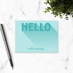 Modern Typography Teal Hello Post-it Notes<br><div class="desc">Modern Teal "Hello" with a gradient long shadow against a light teal background. Personalise it by replacing the placeholder text with your name. For more options such as to change the font and its size click the "Customise" button. *Please note that the Zazzle Watermark that appears in the zoom preview...</div>