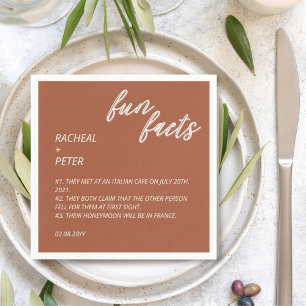 Modern Typography Terracotta Fun Facts Wedding Napkin