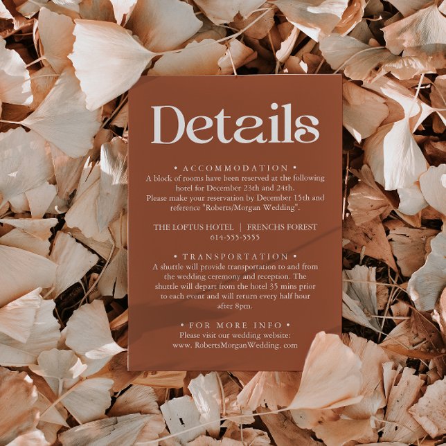 Modern Typography Terracotta Wedding Details Enclosure Card (Creator Uploaded)