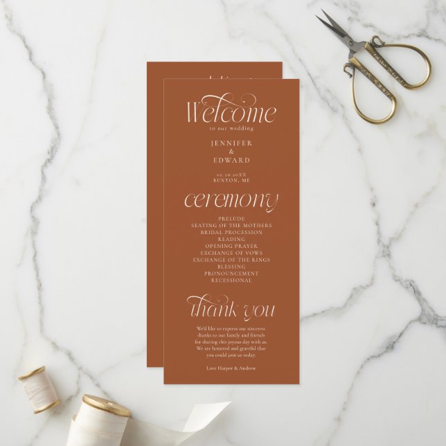 Modern Typography Terracotta Wedding Program Programme (Front/Back In Situ)