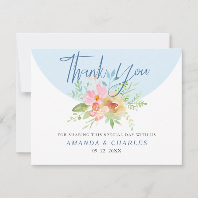Modern Typography Thank you Colourful Flowers Card (Front)