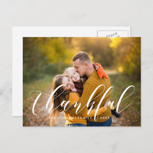 Modern Typography Thanksgiving Photo Holiday Postcard (Front/Back)
