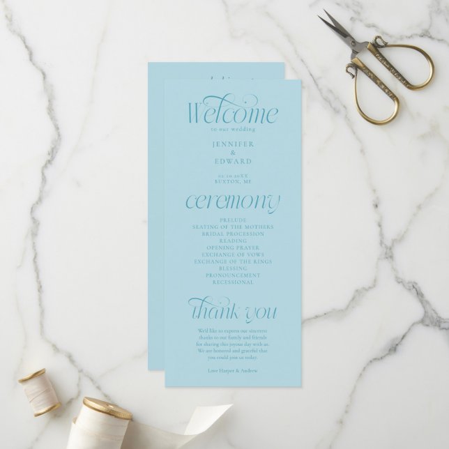 Modern Typography Turquoise Wedding Program Programme (Front/Back In Situ)