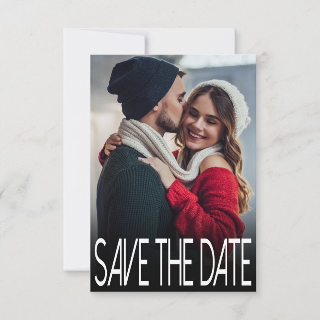 Modern Typography Two Photo Save the Date Card (Front)
