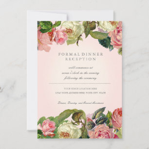 MODERN Typography Vintage Rose Floral Reception Invitation