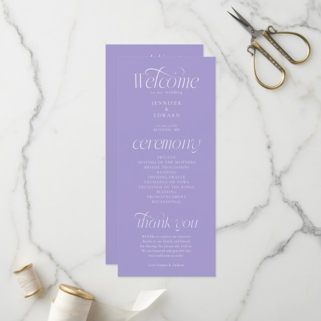 Modern Typography Violet Wedding Program Programme (Front/Back In Situ)