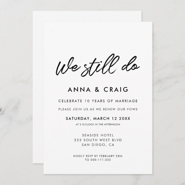 Modern typography We still do Vow renewal Invitation (Front/Back)