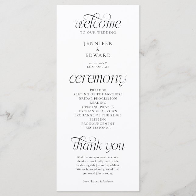 Modern Typography Wedding Ceremony Program Programme (Front)