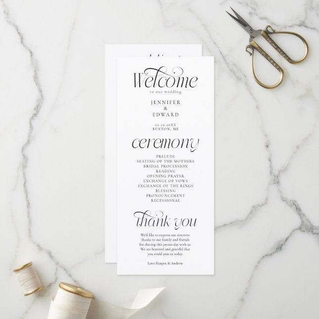Modern Typography Wedding Ceremony Program Programme (Front/Back In Situ)
