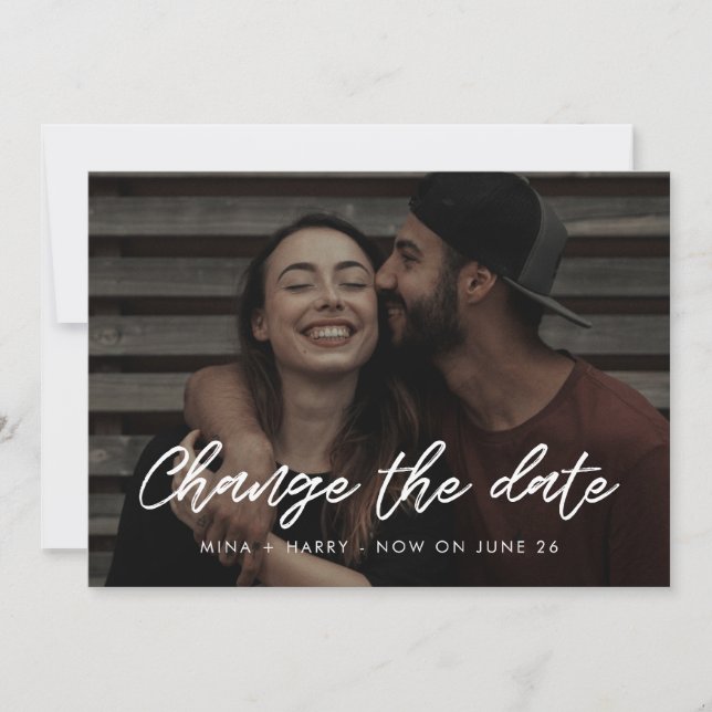Modern typography wedding Change the date Announcement (Front)