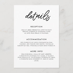 Modern typography wedding guest information card
