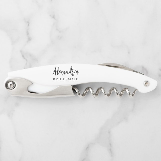 Modern Typography Wedding Party Gift Personalized Corkscrew (Front)