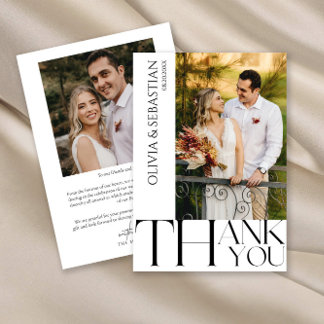 Modern Typography Wedding Photo Thank You Card