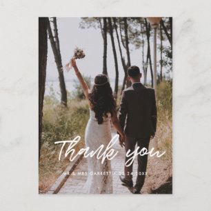 Modern typography wedding photo thank you postcard