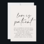 Modern typography wedding postponed save the date<br><div class="desc">Love is patient. Modern classy typography bold postponed wedding save the date card. With modern,  elegant typography and striped backer design. Colours can be customised.</div>