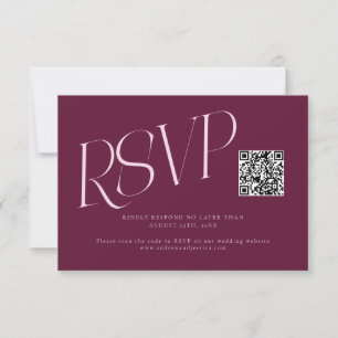 Modern Typography Wedding QR Code Cranberry RSVP Card