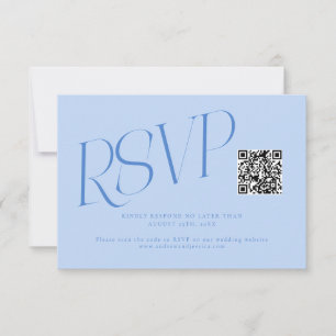 Modern Typography Wedding QR Code Icy Blue RSVP Card