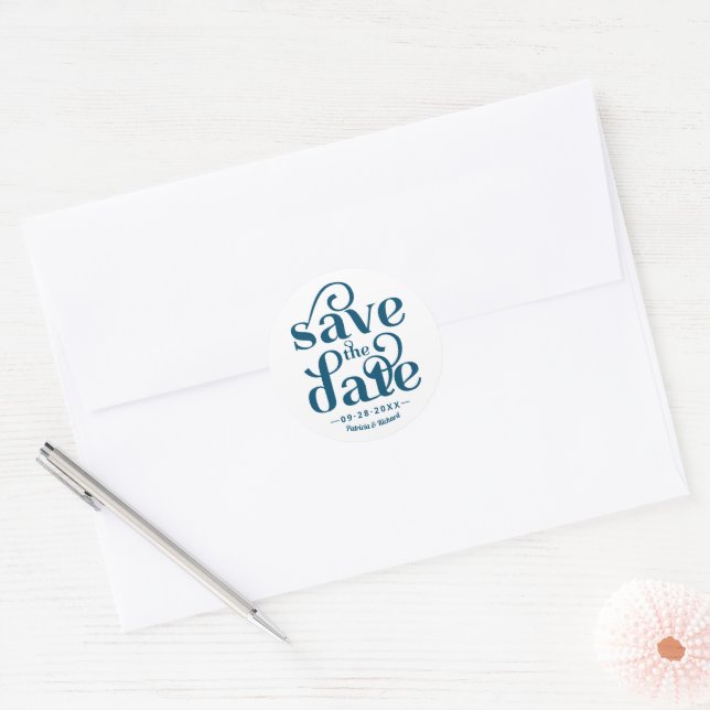 Modern Typography Wedding Save The Date Classic Round Sticker (Envelope)