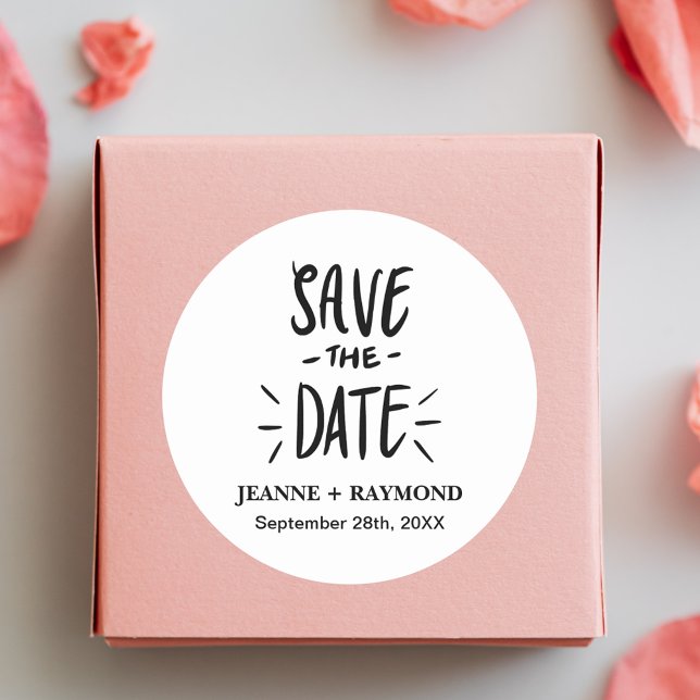 Modern Typography Wedding Save the Date Custom Classic Round Sticker (Creator Uploaded)