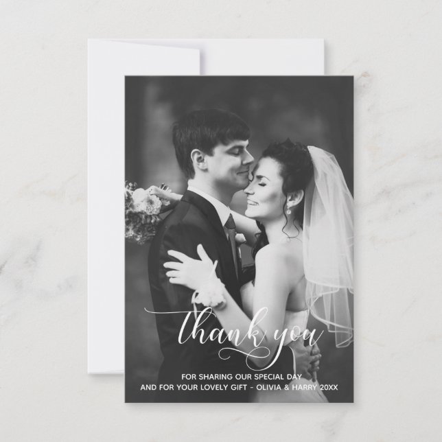 Modern Typography Wedding Thank You Photo Card (Front)