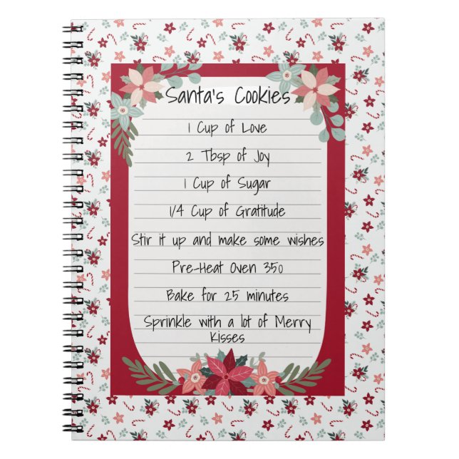 Modern Typography Whimsey Recipe Christmas Red Notebook (Front)