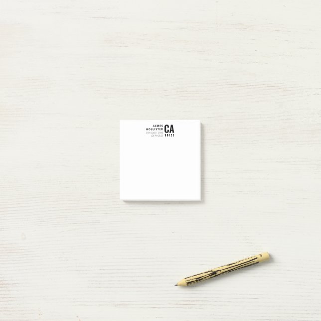 Modern Typography White & Black | Name & Address Post-it Notes (On Desk)