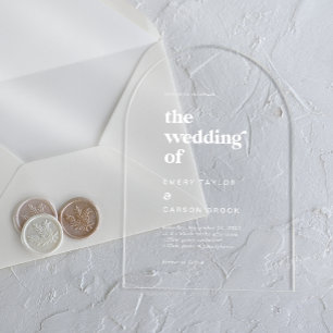 Modern Typography White Boho Vintage Retro Wedding Acrylic Invitations