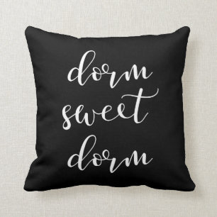 Modern Typography White on Black Dorm Sweet Dorm Cushion