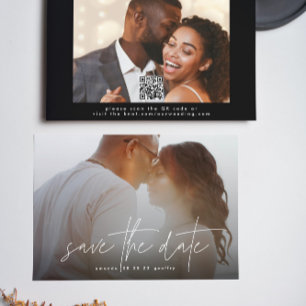 Modern Typography White Overlay Photo QR code Save The Date