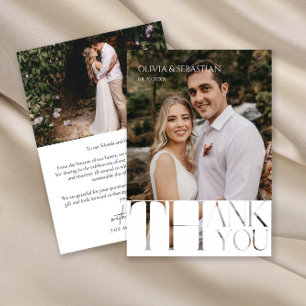 Modern Typography White Overlay Text Wedding Photo Thank You Card